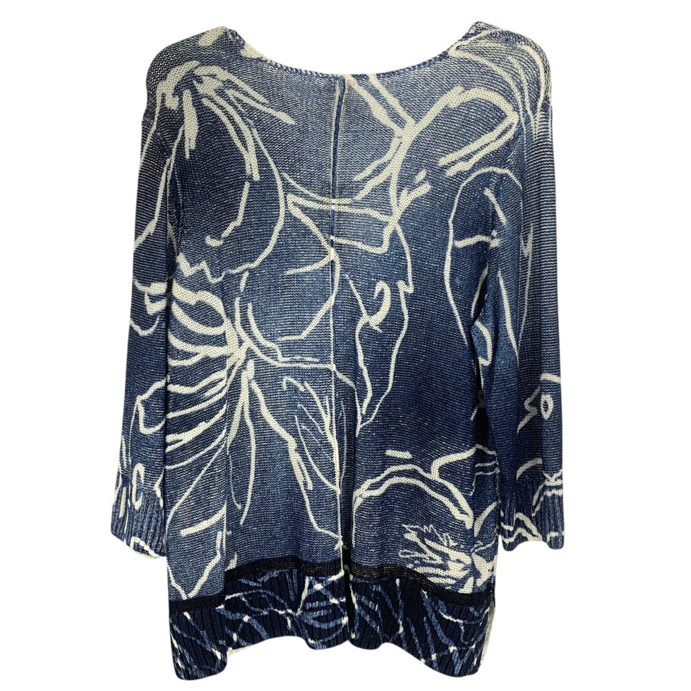 NWT Chico's Miranda Pullover Sweater Size 3 XL Blue White Tropical Print Cotton - Picture 6 of 6